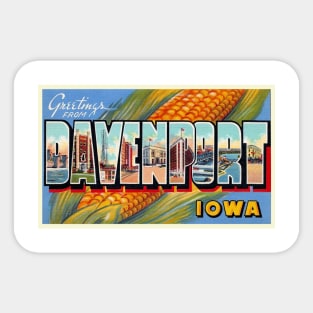 Greetings from Davenport, Iowa - Vintage Large Letter Postcard Sticker